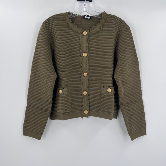 I.n.c. international concepts petite textured cardigan sweater dark olive newpet - Picture 3 of 7